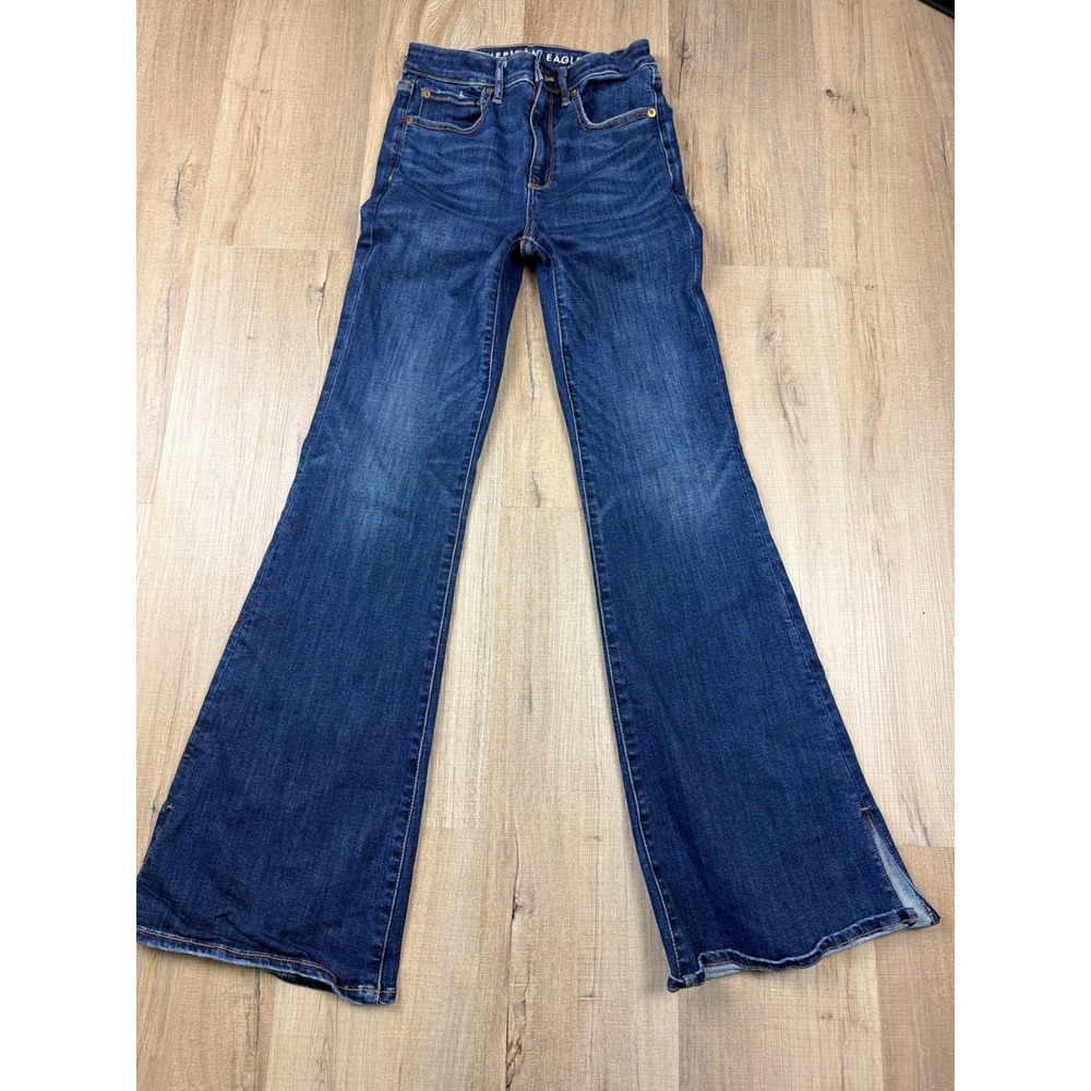 American Eagle Super Hi-Rise Flare Jeans Dark Wash Ne(x)t Level Stretch Size 2